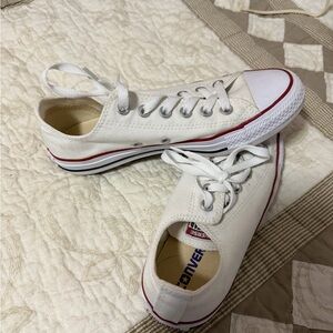 Converse Classic White Low-Top Canvas Sneakers with Red Trim